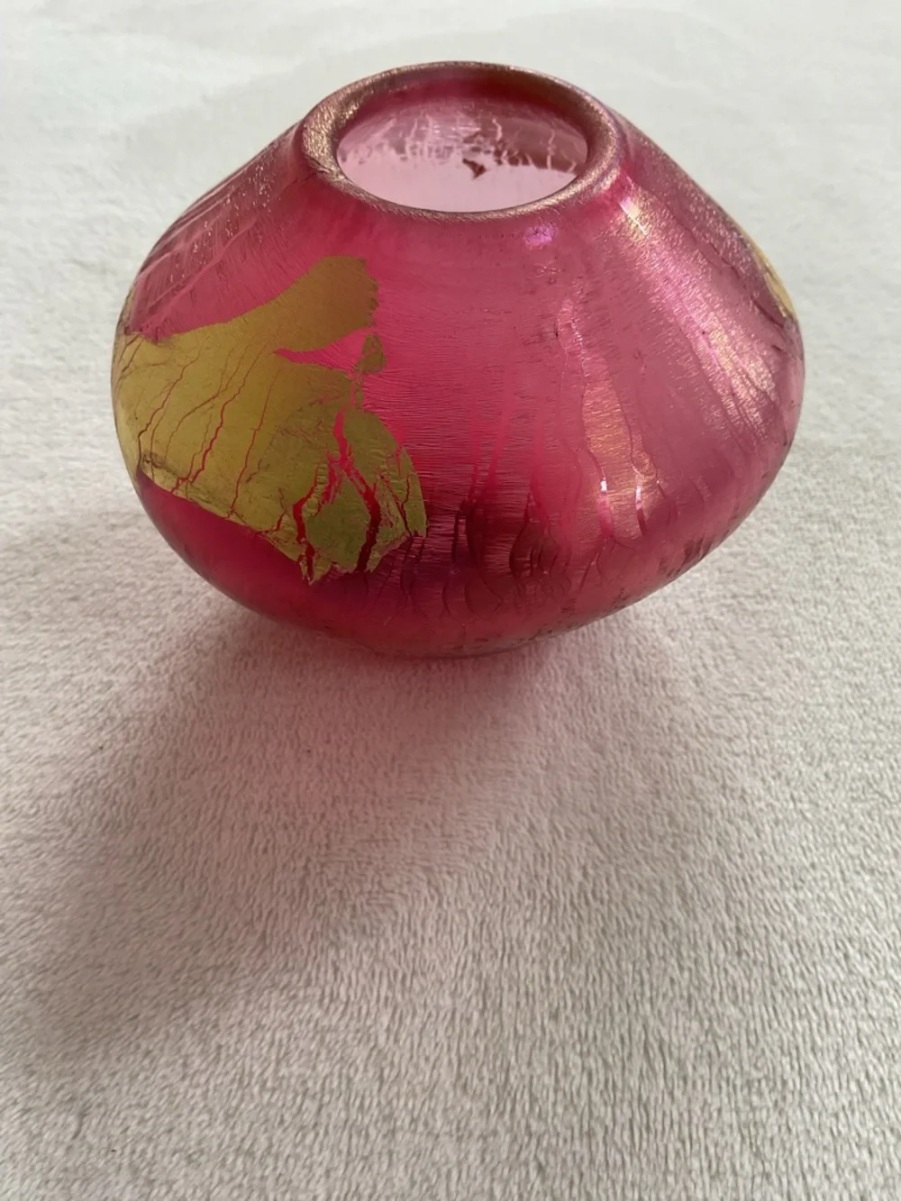 Robert Eickholt 1991 Signed Art Glass Vase Ruby Red Gold Leaf